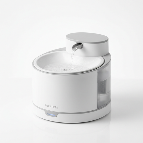 Fuente de agua automática para mascotas fondo blanco
